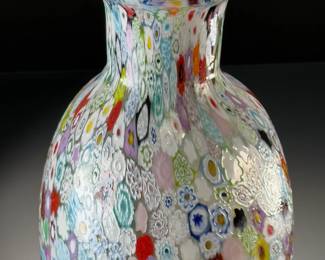 LARGE Vintage Murano Millefiori Satin Art Glass Vase