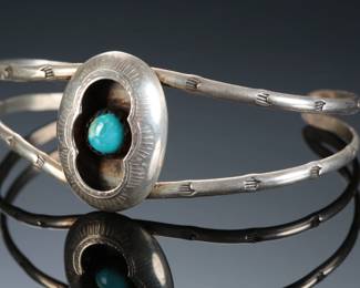 Vintage Navajo & Turquoise Shadowbox Cuff Bracelet Native American Jewelry