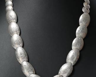 Vintage Navajo Graduated Silver Pillow Bead Necklace Native American Jewelry