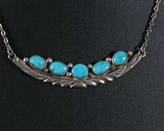 Navajo Sadie Randolph Sterling Silver & Turquoise Necklace Native American Jewelry