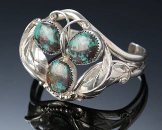 Navajo Ernest Trujillo Sterling Silver & Red Mountain Turquoise Cuff Bracelet SZ: 6 Native American Jewelry