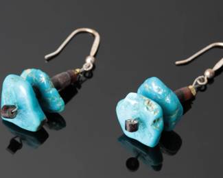 Santo Domingo Heishi & Turquoise Dangle Earrings Native American Jewelry