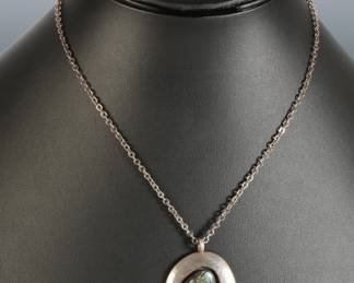 Vintage Navajo SIlver & Turquoise Shadowbox Pendant Necklace Native American Jewelry