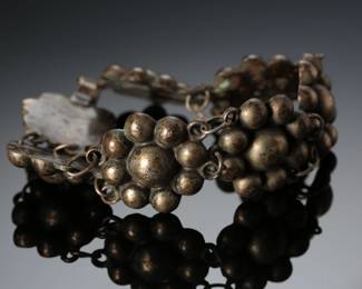 Vintage Mexico Silver Puffy Flower Panel Bracelet