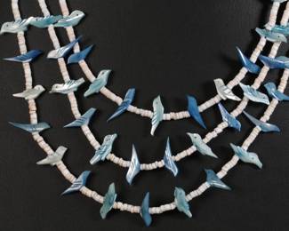 Native American Heishi Bead & Bird Fetish Necklace 3-strand