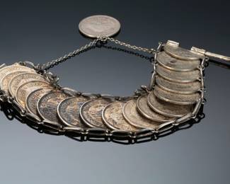 1952 Vintage Middle Eastern Lebanese Coin Bracelet Piastres 50 LIBANAISE