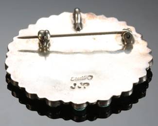 Zuni Sterling Silver & Turquoise Brooch Pin Pendant SIGNED Native American Jewelry