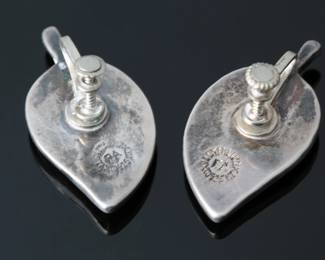 Vintage Mexican Sterling Silver Abalone Leaf Clip-On Earrings Mexico