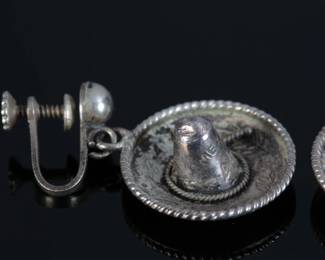 Vintage Mexican Sombrero Sterling Silver Earrings Clip-On