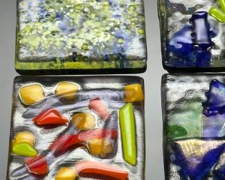 Lot of 7 2.5x2.5in” Studio Art Fused Glass Tiles/Panels