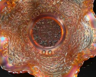 Fenton Carnival Glass Marigold Bearded Berry and Leaf Chain Bowl