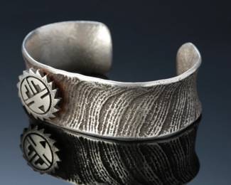 Native American Sterling Silver Sandbars Yei Face Cuff Bracelet SZ: 5.5
