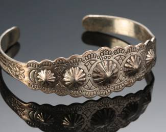 Harvey Era Sterling Plated Copper Stamped Cuff Bracelet SZ: 6.25 Native American Jewelry