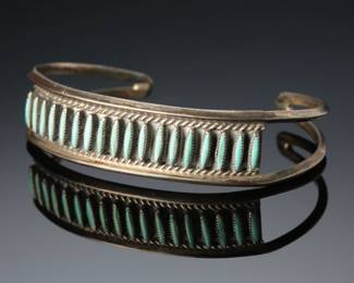 Vintage Zuni Needlepoint Turquoise Single Row Cuff Bracelet