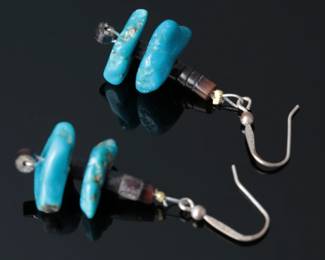 Santo Domingo Heishi & Turquoise Dangle Earrings Native American Jewelry