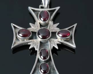 Signed Glass Purple Stone & Silver Cross