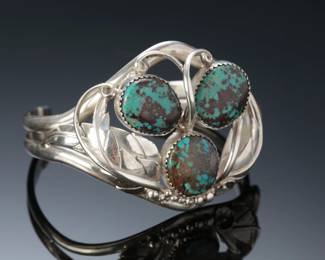 Navajo Ernest Trujillo Sterling Silver & Red Mountain Turquoise Cuff Bracelet SZ: 6 Native American Jewelry