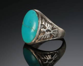 Vintage Navajo Silver Turquoise Thunderbird Ring Native American Jewelry