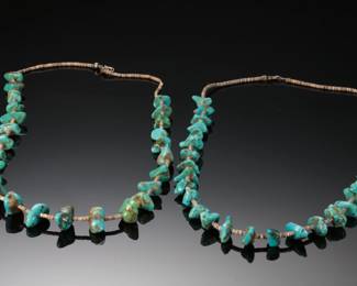 Lot of 2 Vintage Turquoise Nugget & Shell Heishi Bead Necklace Pair Native American Jewelry