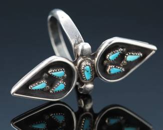 Navajo Silver Sleeping Beauty Petit Point Turquoise Ring SZ: 5.5 Native American Jewelry