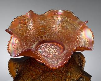 Fenton Carnival Glass Marigold Bearded Berry and Leaf Chain Bowl