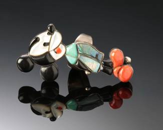 Vintage Zuni Mickey Mouse Multi Stone Sterling Silver Ring SZ: 7.5 Native American Jewelry