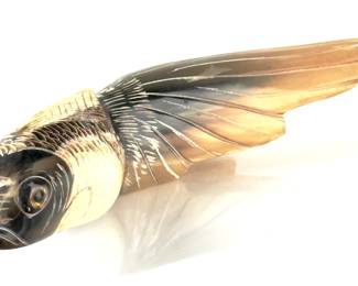 Hand Carved Fish Figure Buffalo Horn