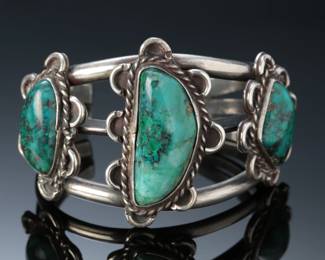 Vintage Navajo Silver & 3-Stone Lone Mountain Turquoise Cuff Bracelet SZ: 6.25 Native American Jewelry
