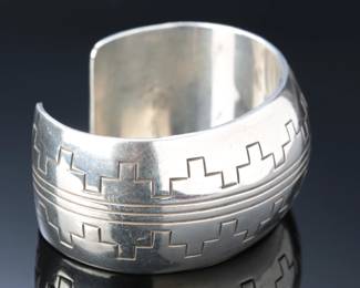 Navajo Allison S. Lee Sterling Silver Overlay Cuff Bracelet SZ: 6.25 Native American Jewelry Snowhawk