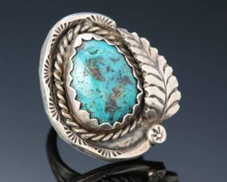 Vintage Navajo Silver & Turquoise Ring SZ: 7.25 Native American Jewelry