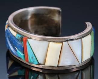 Vintage Native American Multi Stone Raise Inlay Cuff Bracelet