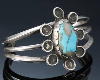 Vintage Navajo Silver & Kingman Turquoise Cuff Bracelet SZ: 6 Native American Jewelry