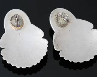 Navajo Sterling Silver LARGE Malachite Fan Earrings Post Native American Jewelry