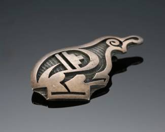 Hopi Silver Overlay Quail Pin Brooch Native American Jewelry