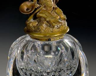 Antique Victorian Bronze Figural & Cut Crystal Inkwell