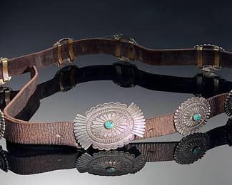 Vintage Navajo Sterling Silver & Turquoise Concho Belt Singed KF Native American