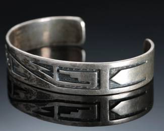 Hopi Silver Overlay Cuff Bracelet Signed Native American Jewelry