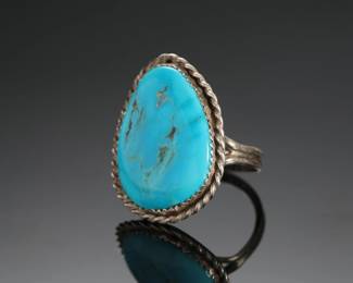 Vintage Traditional Navajo Turquoise & Silver Ring Native American Jewelry