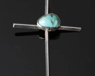 Navajo Silver & Turquoise Cross Pendant Native American Jewelry