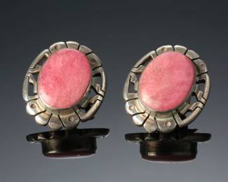 Navajo Fernando Benally Sterling Silver & Pink Rhodonite Earrings Native American Jewelry