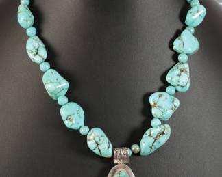 Santo Domingo Kingman Spiderweb Turquoise Necklace Native American Jewelry