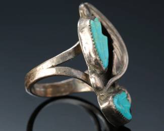 Navajo Silver & Turquoise Ring SZ: 7 Native American Jewelry