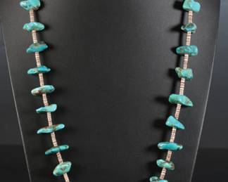 Vintage Turquoise Nugget & Shell Heishi Bead Necklace Native American Jewelry