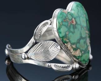 Fred Harvey Era Navajo Sterling Carico Lake Turquoise Heart Cuff Bracelet SZ: 6.25 Native American Jewelry