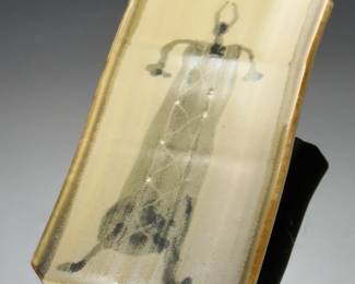 Studio Art Pottery Rectangular Dish Primitive Figure
