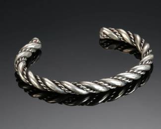 Silver Rope Twisted Vintage Cuff Bracelet SZ: 6.25
