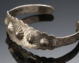 Harvey Era Sterling Plated Copper Stamped Cuff Bracelet SZ: 6.25 Native American Jewelry