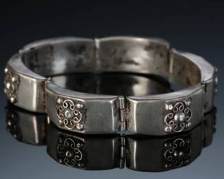 Vintage Mexican Silver Hinged Panel Bracelet
