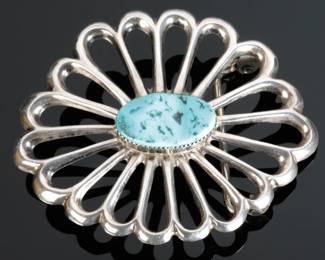 Navajo Sandcast Sterling Kingman Turquoise Western Belt Buckle Native American