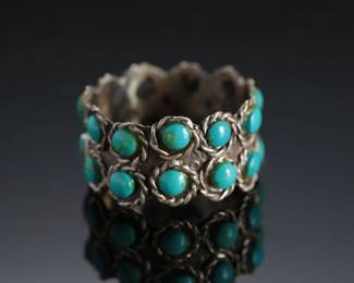 Vintage Mexican Silver & Snake Eye Turquoise Ring